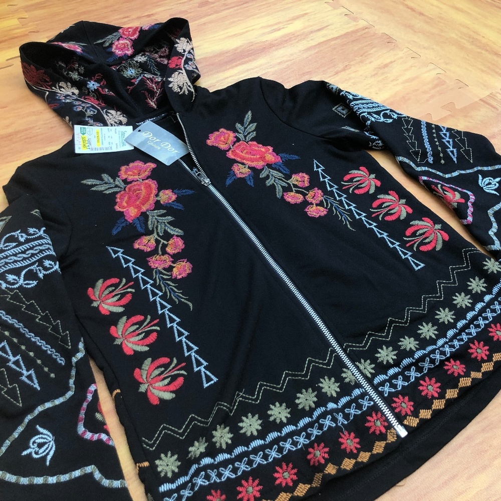 Dor Dor Couture Floral Embroidered Hoodie Small S